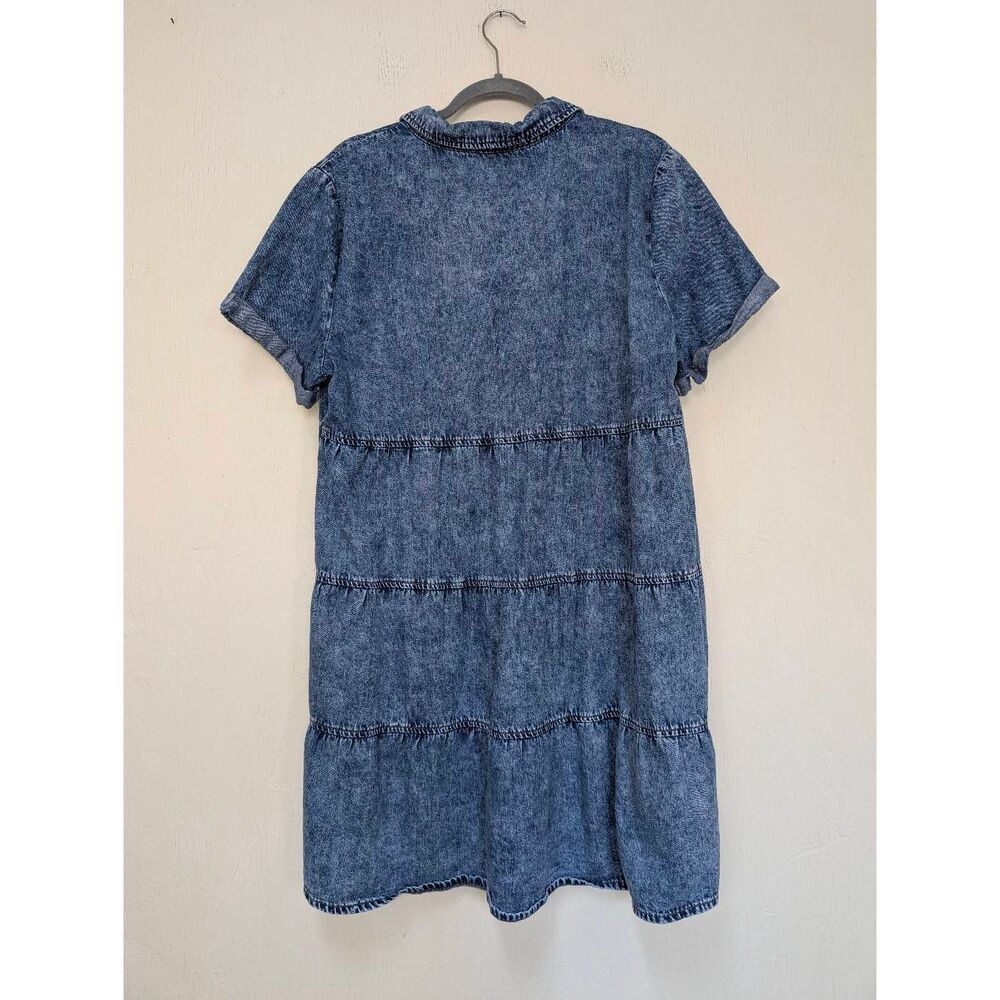 Womens Button Front Rolled Short Sleeve Tiered Babydoll Denim Dress Blue XL - Picture 4 of 6